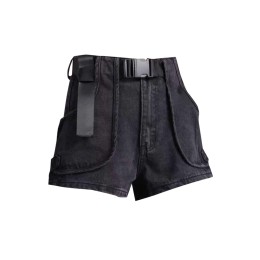 設計黑色大口袋牛仔褲     訂製女裝夏天高腰顯瘦    休閒闊腿褲    時尚裝飾腰帶    SKJN030 設計黑色大口袋牛仔褲     訂製女裝夏天高腰顯瘦    休閒闊腿褲    時尚裝飾腰帶    SKJN030